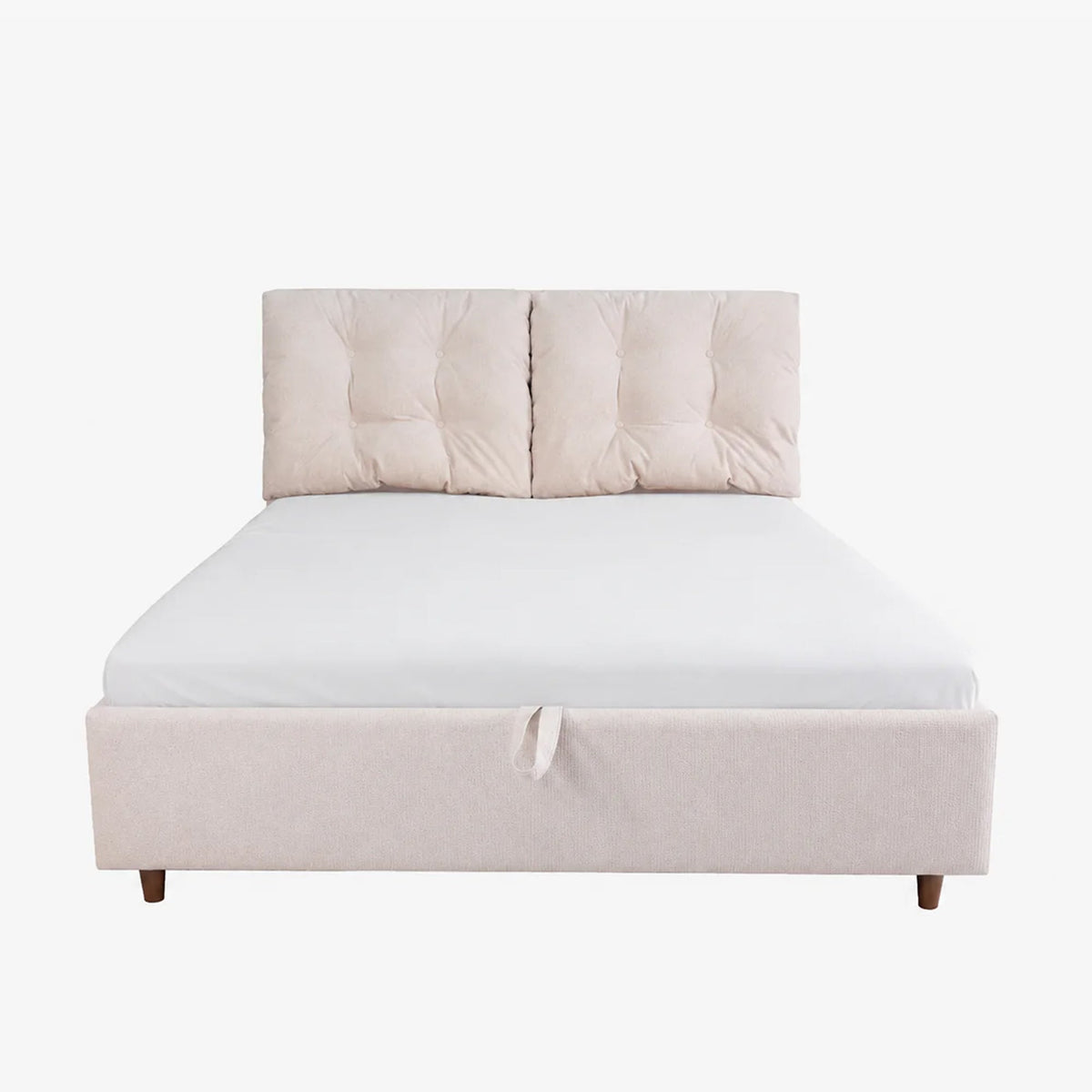SORA Lit double en tissu beige avec coffre 180x200 cm