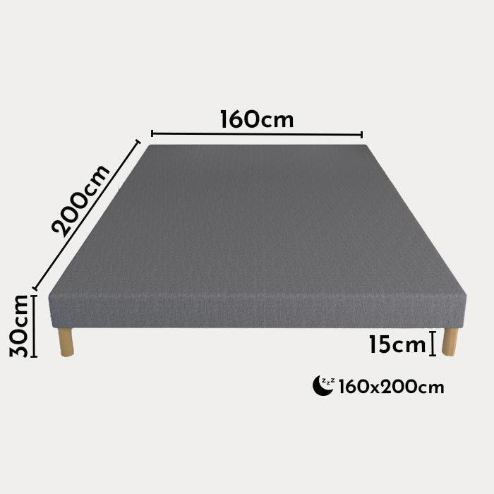 SPRING Sommier tapissier 160x200 tissu gris piètement en bois