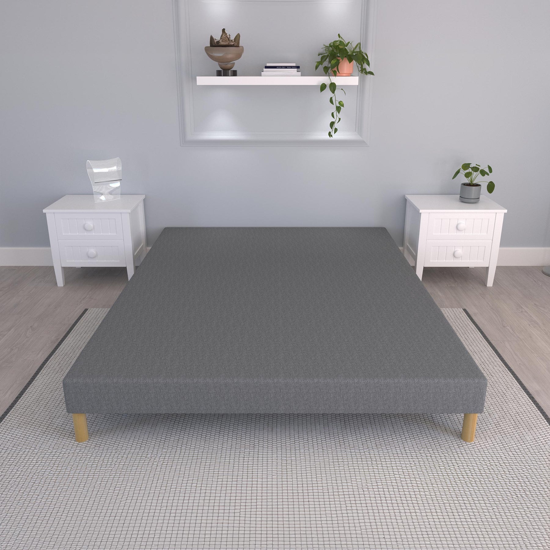 SPRING Sommier tapissier 160x200 tissu gris piètement en bois