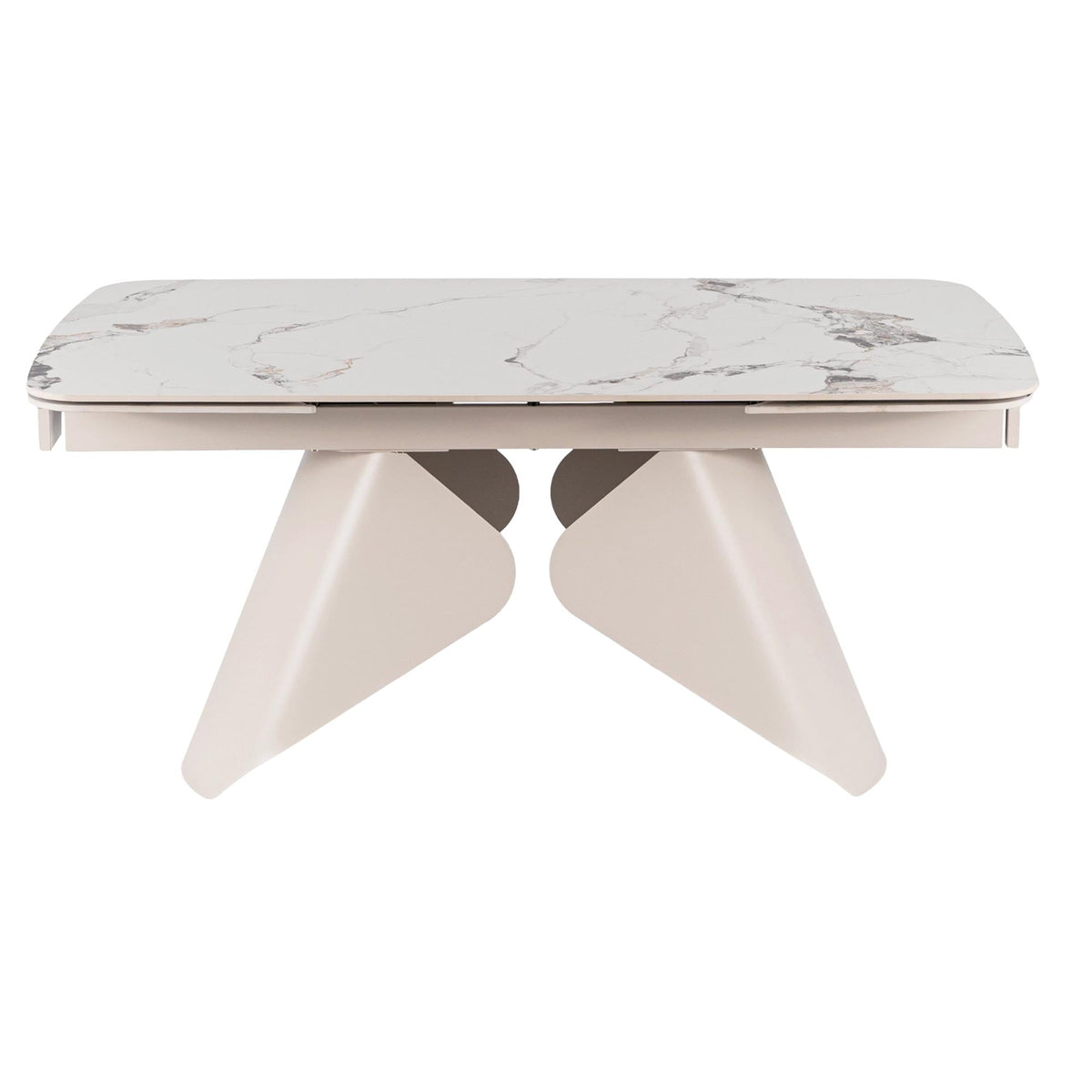 STACY Table à manger extensible en céramique couleur marbre blanc pieds en métal 160-240 cm