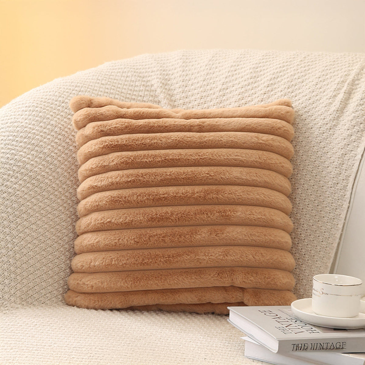 STANLY Coussin carré en tissu côtelé camel 43x43 cm