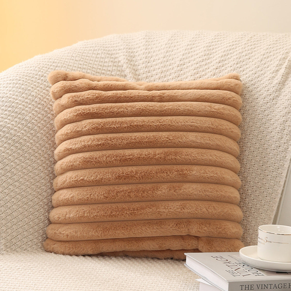 STANLY Coussin carré en tissu côtelé camel 43x43 cm