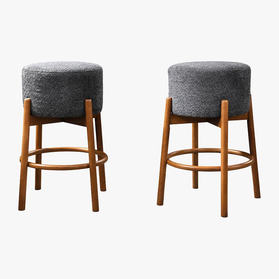 SULLY Lot de 2 tabourets effet peau de mouton gris foncé et bois clair