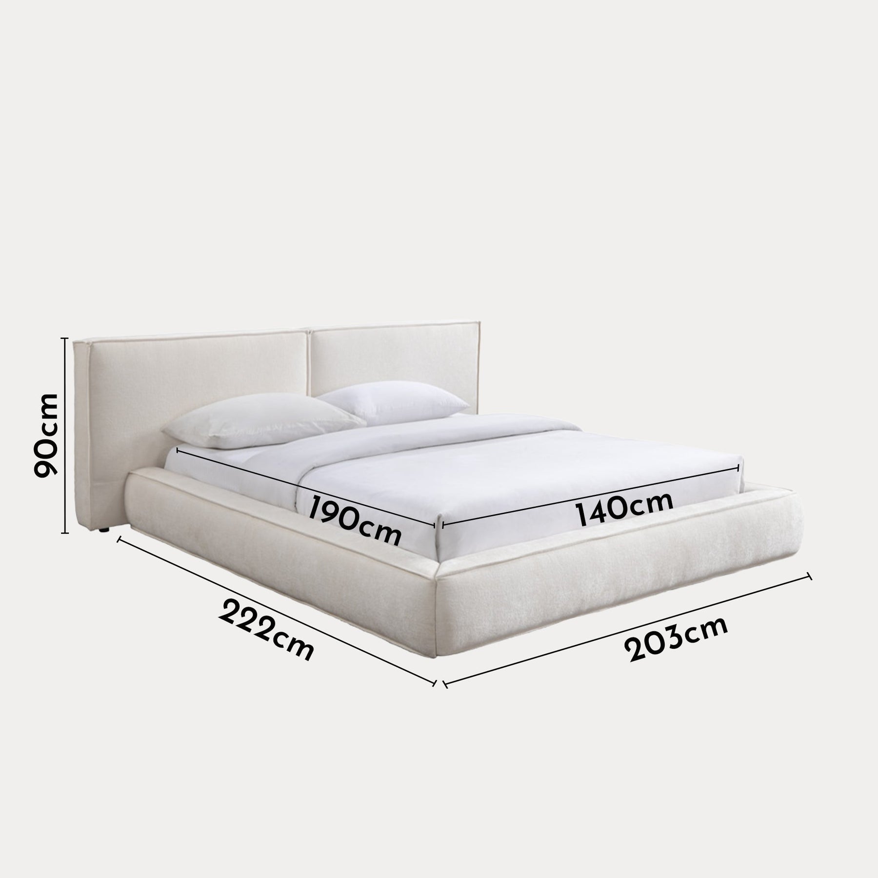 TAYSI Lit double en velours blanc écru 140x190 cm