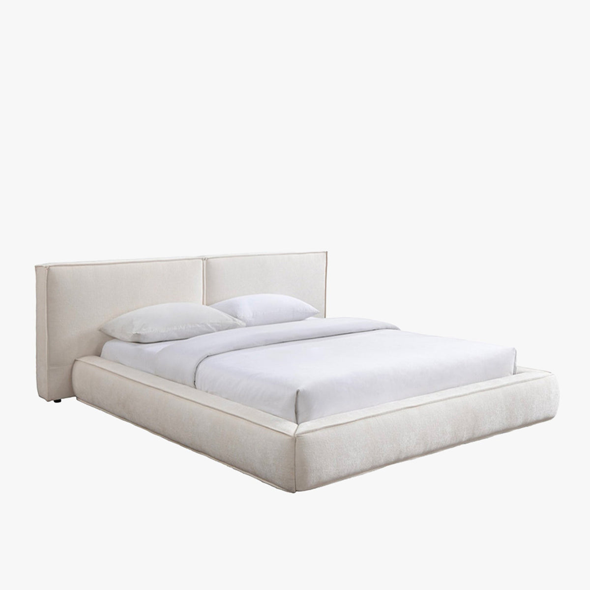 TAYSI Lit double en velours blanc écru 140x190 cm