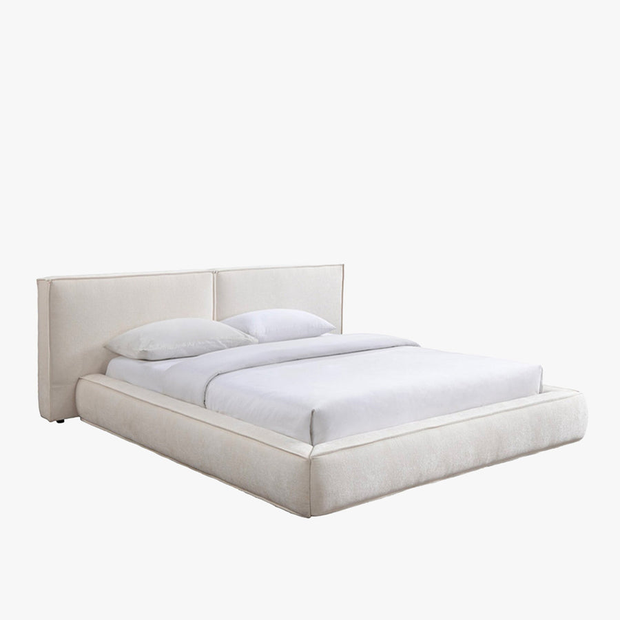 TAYSI Lit double en velours blanc écru 140x190 cm