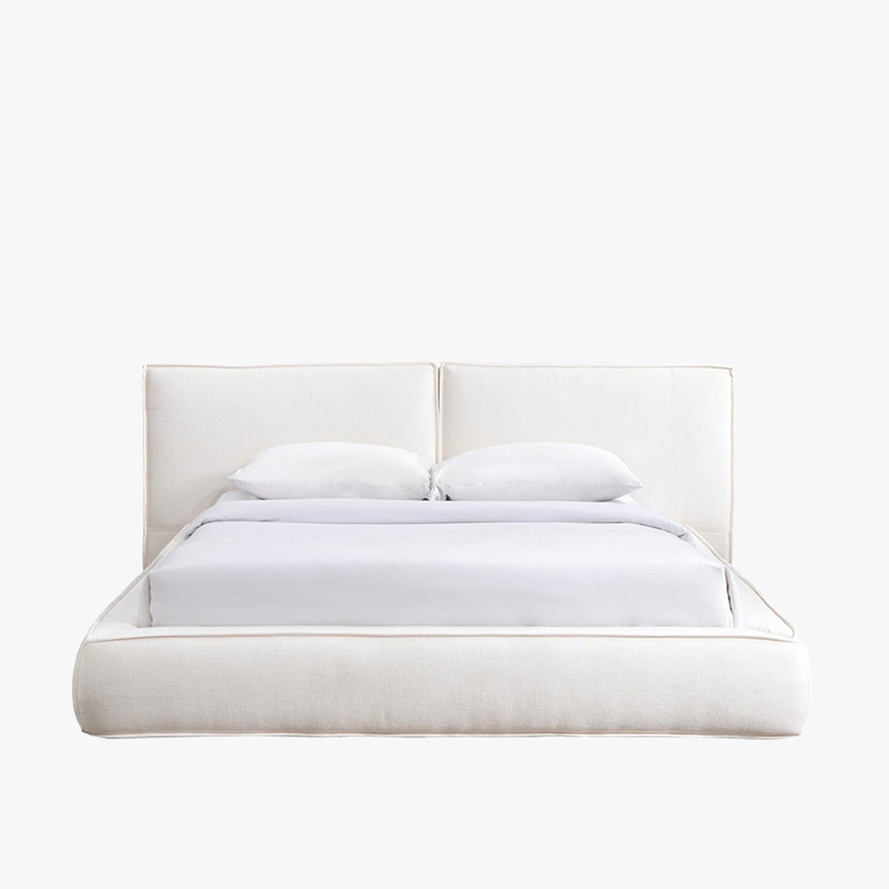 TAYSI Lit double en velours blanc écru 140x190 cm
