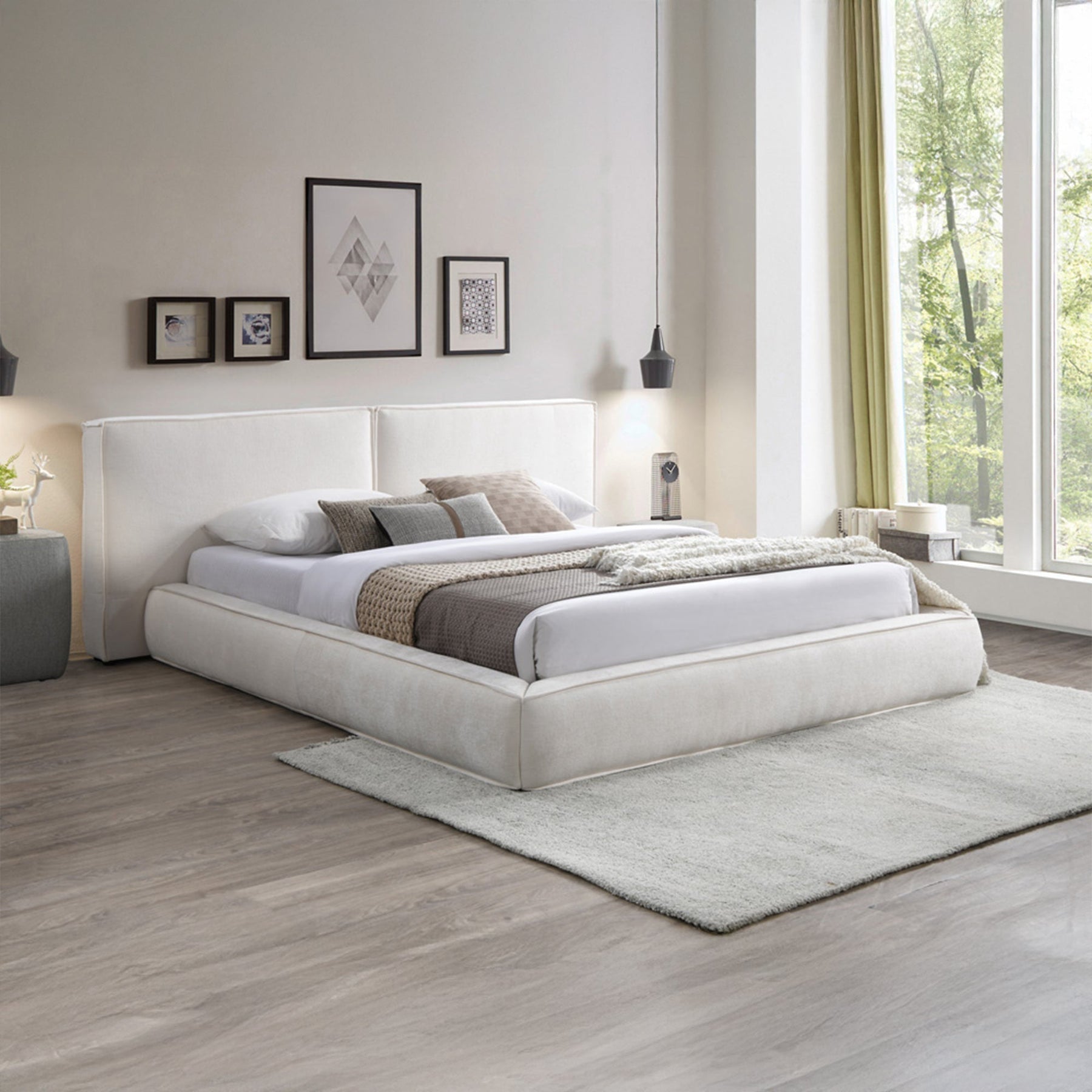 TAYSI Lit double en velours blanc écru 140x190 cm