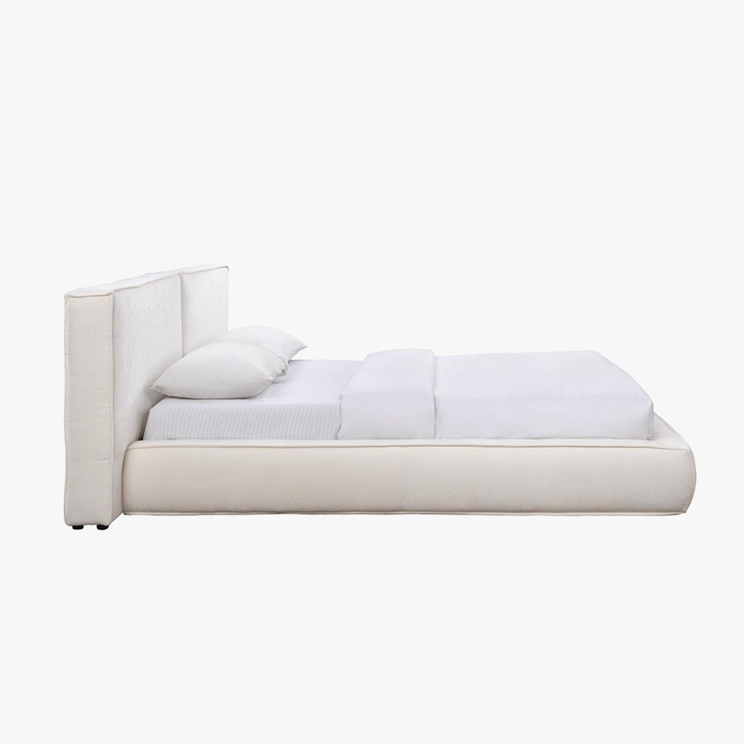 TAYSI Lit double en velours blanc écru 140x190 cm