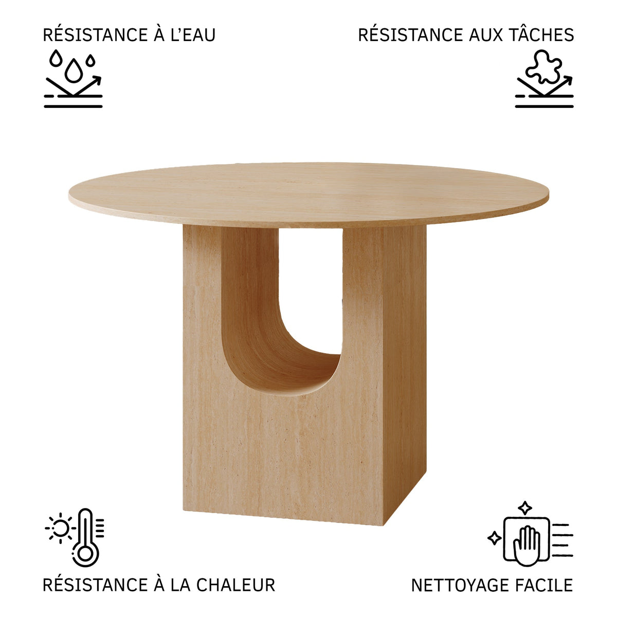 TAYZA Table à manger ronde en marbre d'ingénierie couleur travertin