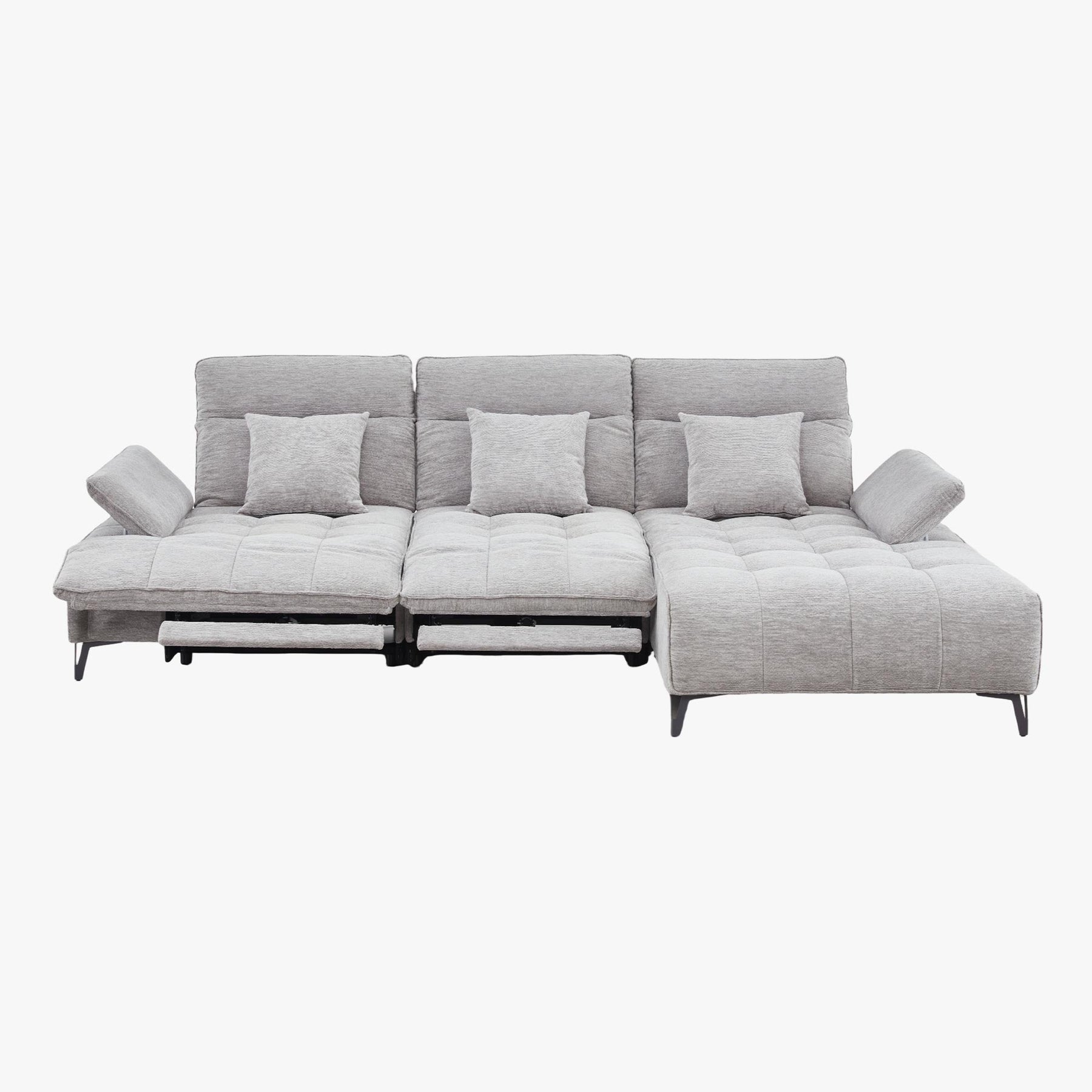 TIAM Canapé d'angle relax électrique en tissu matelassé gris - Angle droit