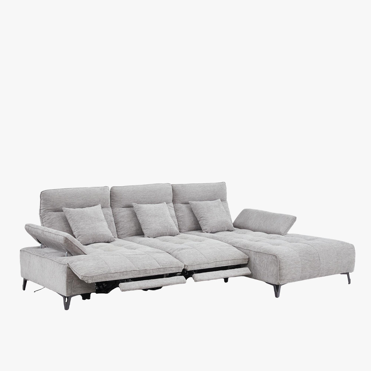 TIAM Canapé d'angle relax électrique en tissu matelassé gris - Angle droit