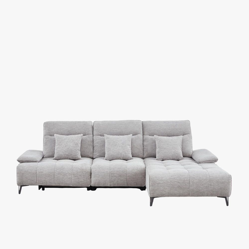 TIAM Canapé d'angle relax électrique en tissu matelassé gris - Angle droit