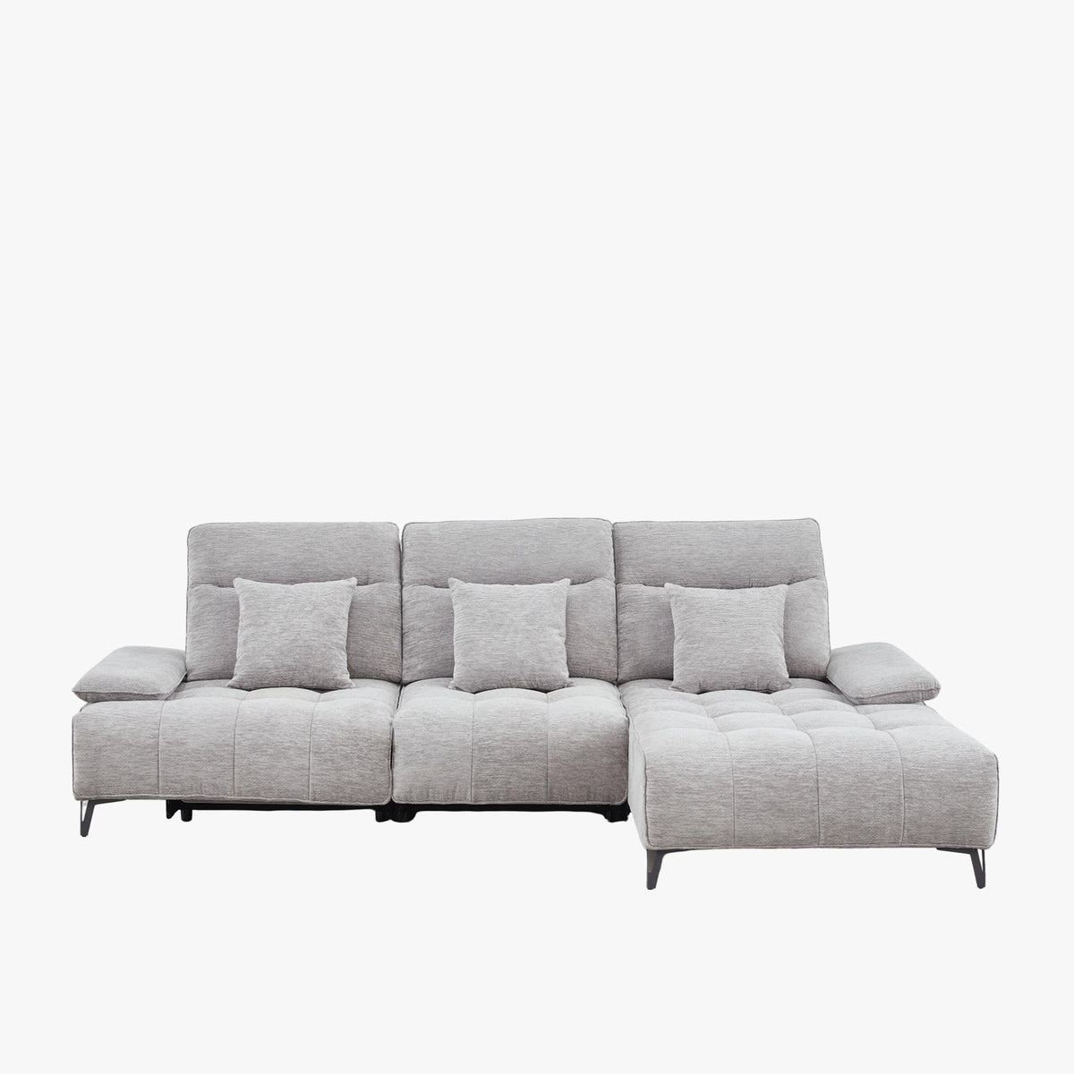 TIAM Canapé d'angle relax électrique en tissu matelassé gris - Angle droit