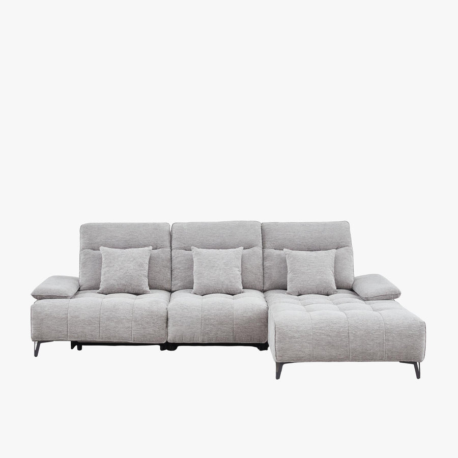 TIAM Canapé d'angle relax électrique en tissu matelassé gris - Angle droit