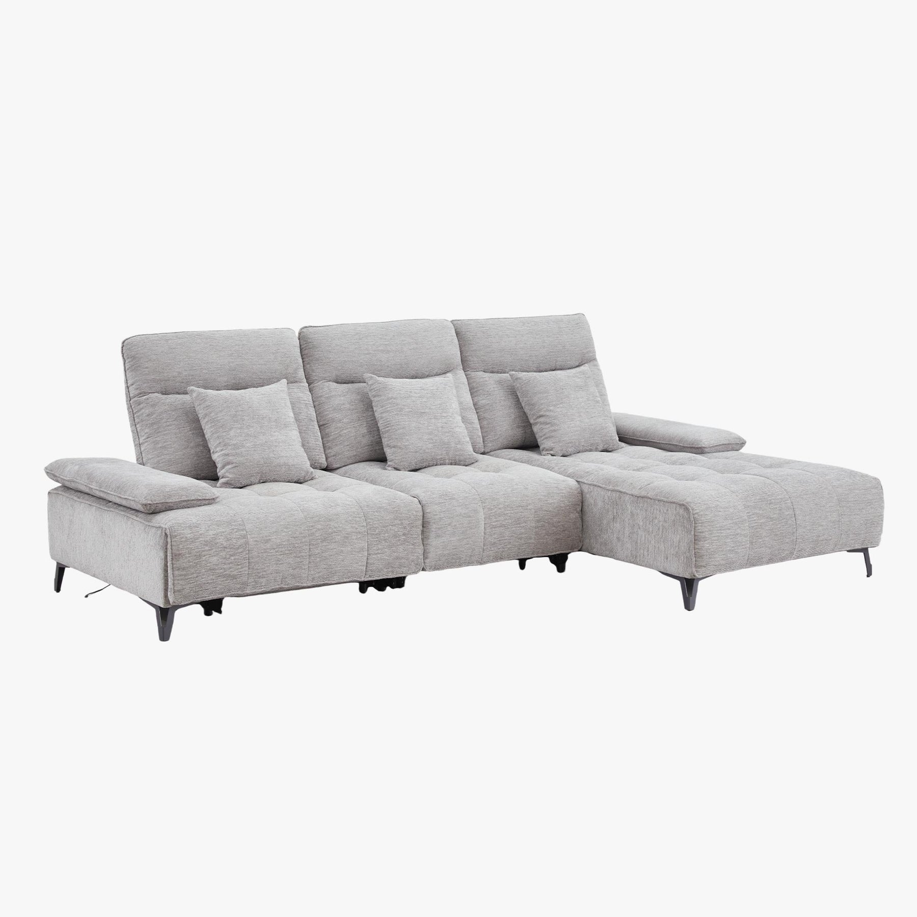 TIAM Canapé d'angle relax électrique en tissu matelassé gris - Angle droit