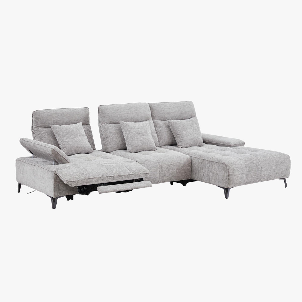 TIAM Canapé d'angle relax électrique en tissu matelassé gris - Angle droit