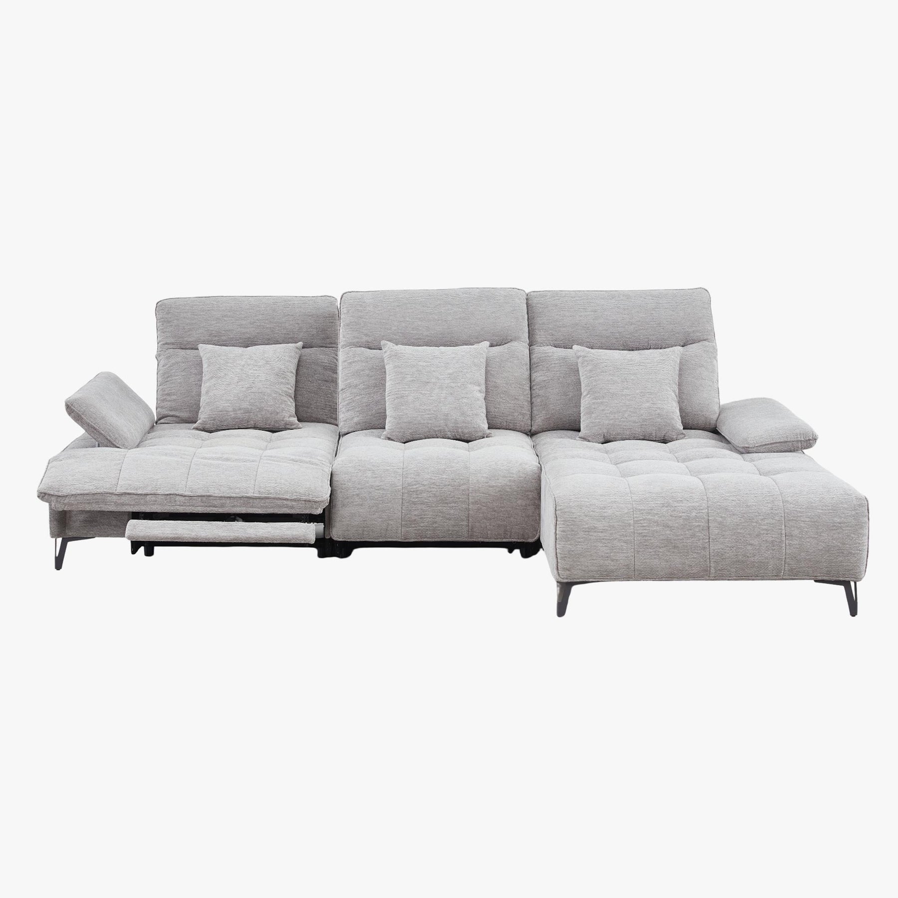 TIAM Canapé d'angle relax électrique en tissu matelassé gris - Angle droit