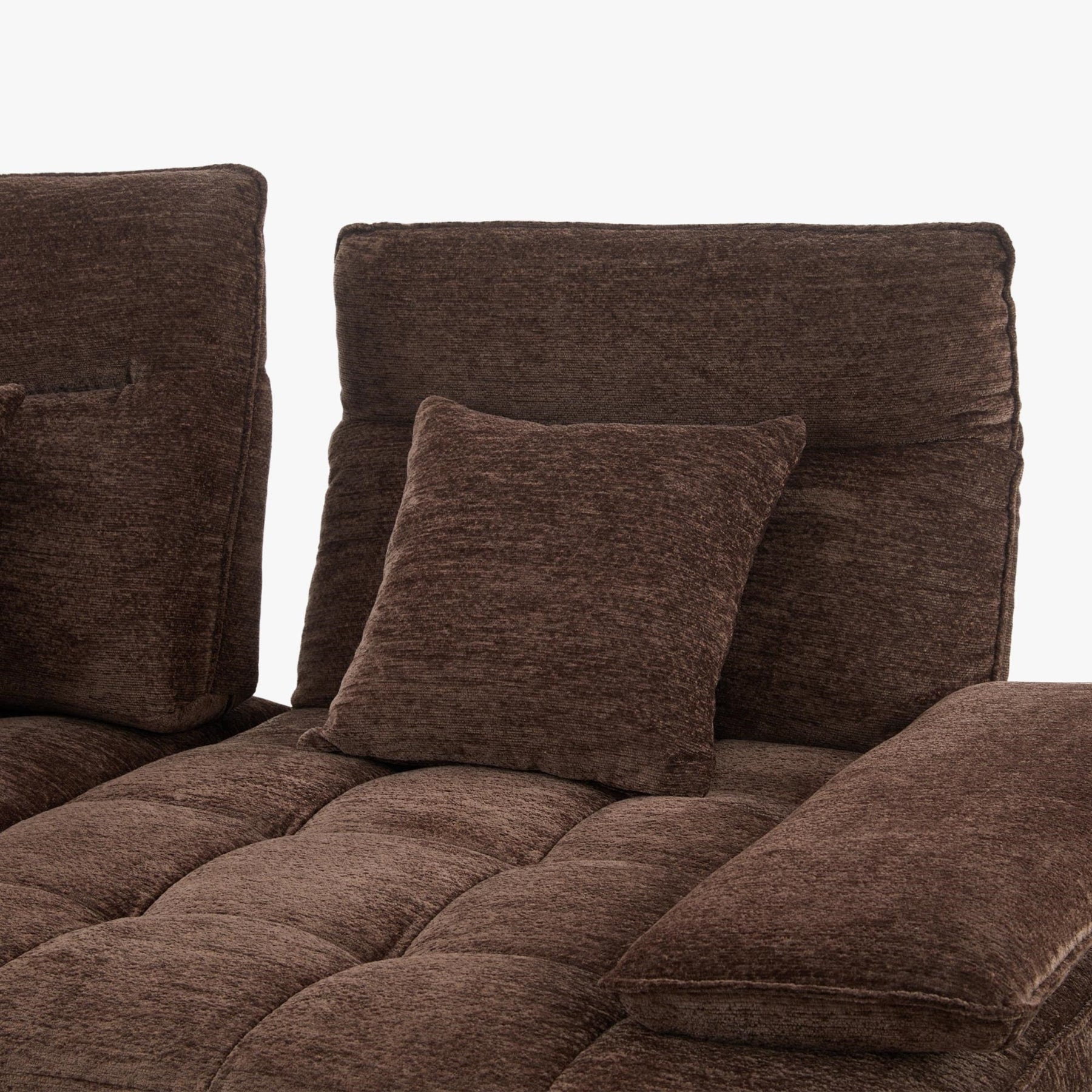 TIAM Canapé d'angle relax électrique en tissu matelassé marron - Angle gauche