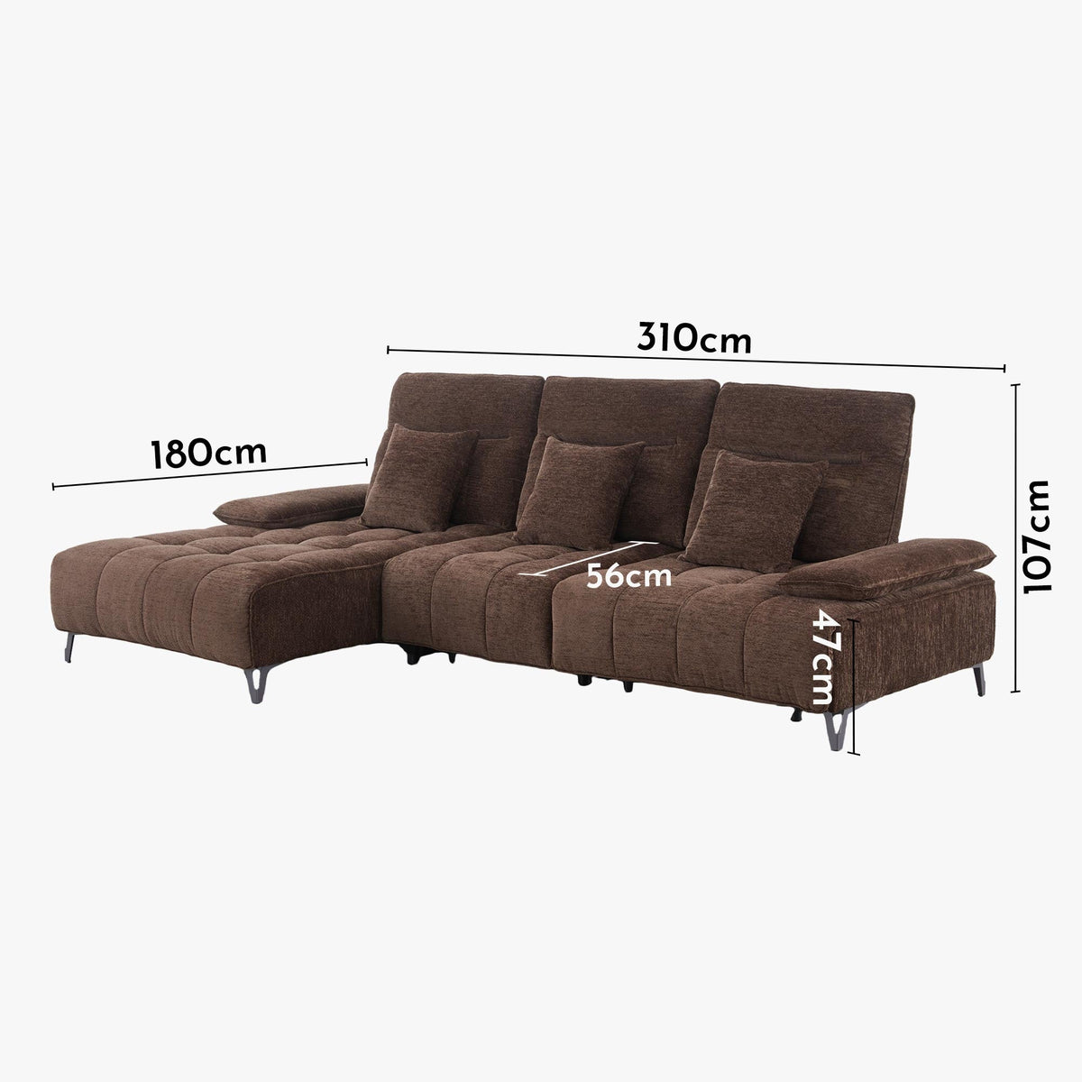 TIAM Canapé d'angle relax électrique en tissu matelassé marron - Angle gauche