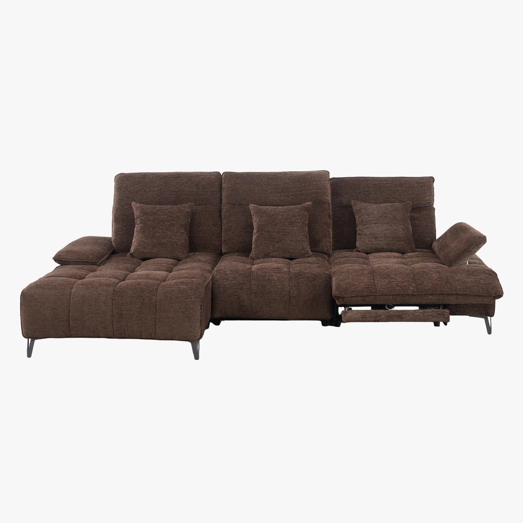 TIAM Canapé d'angle relax électrique en tissu matelassé marron - Angle gauche