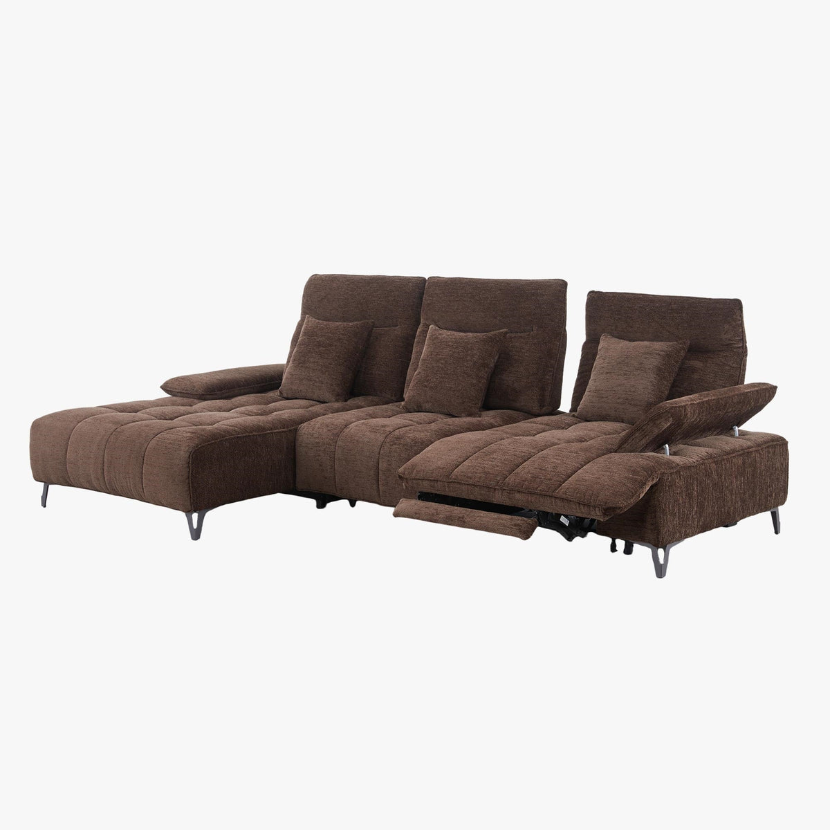 TIAM Canapé d'angle relax électrique en tissu matelassé marron - Angle gauche