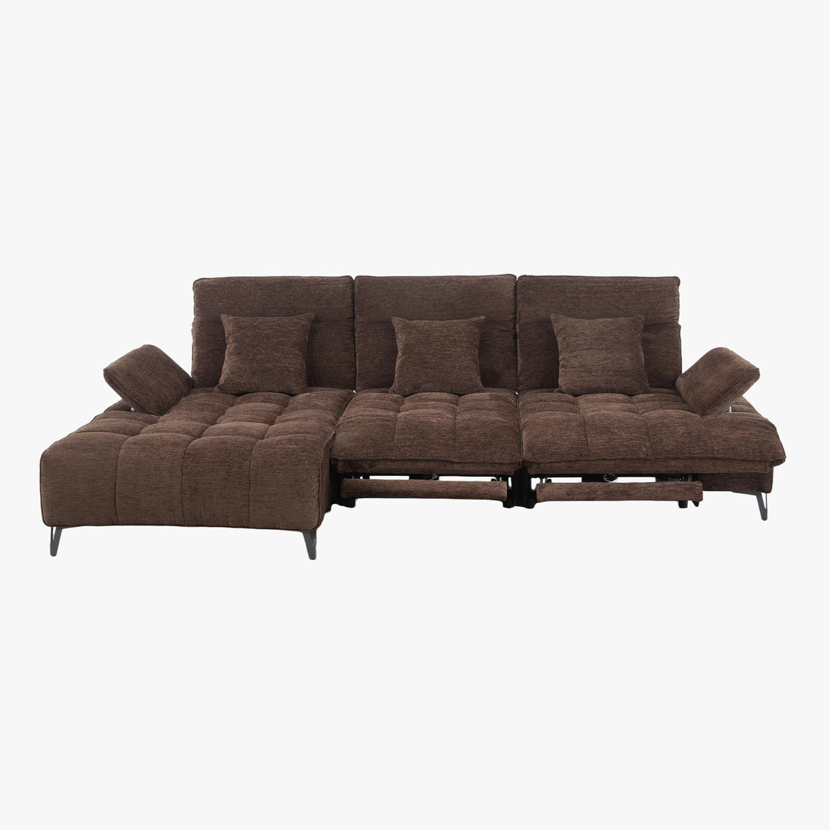TIAM Canapé d'angle relax électrique en tissu matelassé marron - Angle gauche