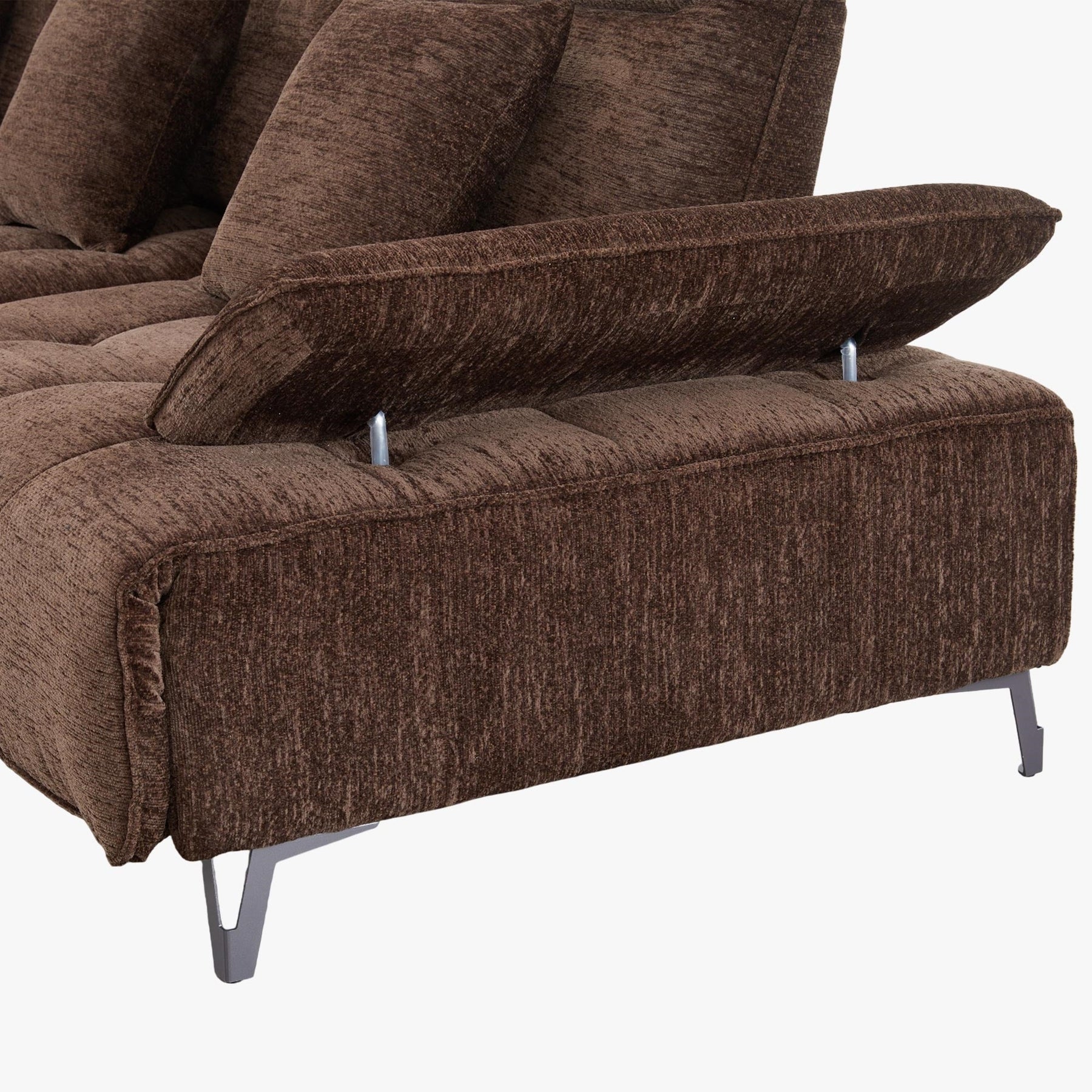 TIAM Canapé d'angle relax électrique en tissu matelassé marron - Angle gauche