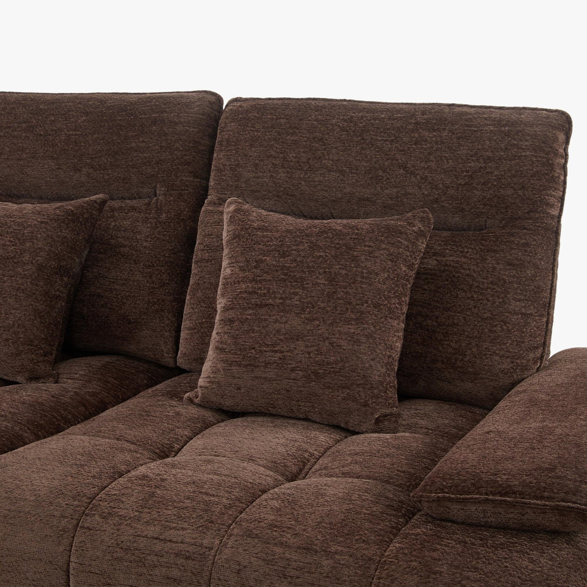 TIAM Canapé d'angle relax électrique en tissu matelassé marron - Angle gauche