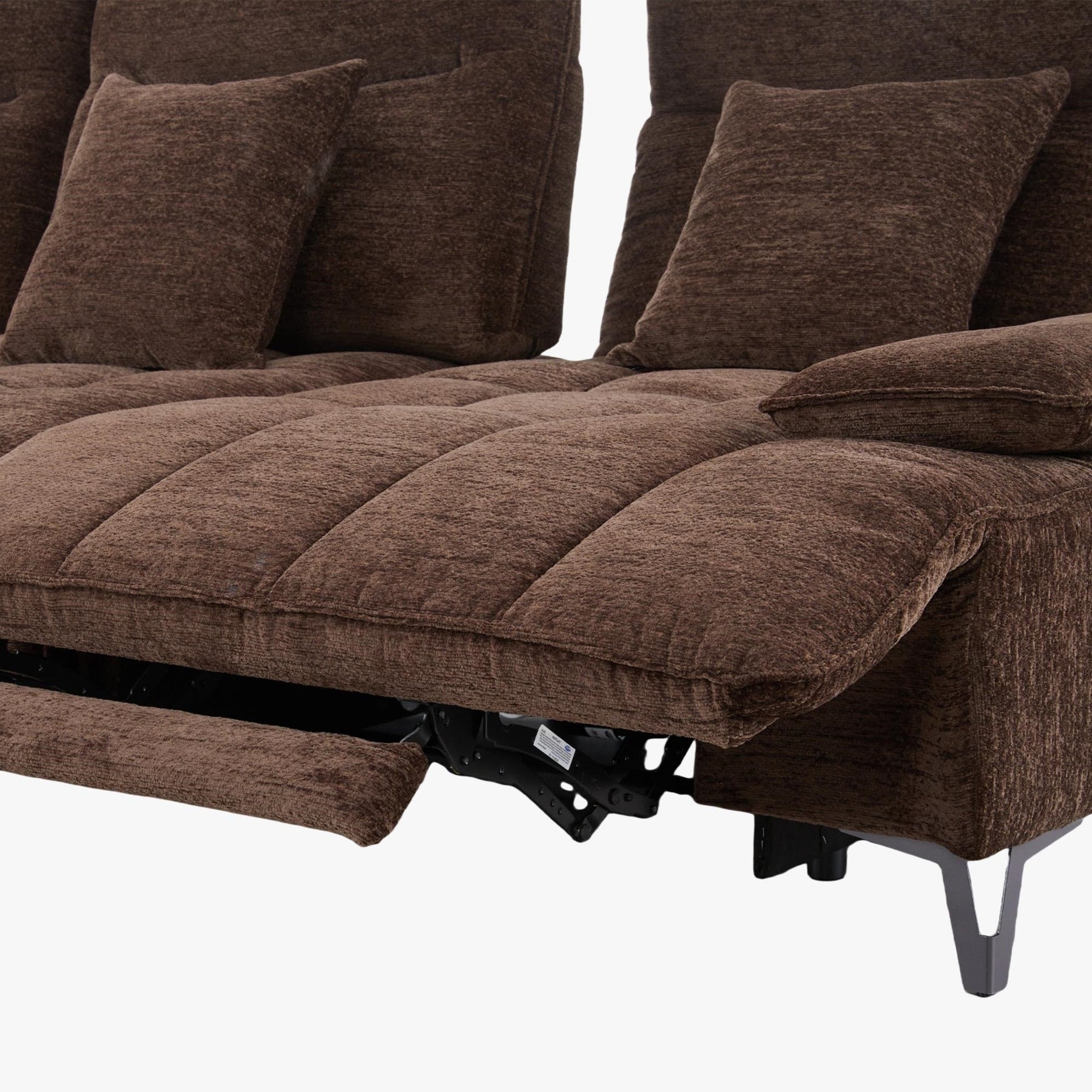 TIAM Canapé d'angle relax électrique en tissu matelassé marron - Angle gauche
