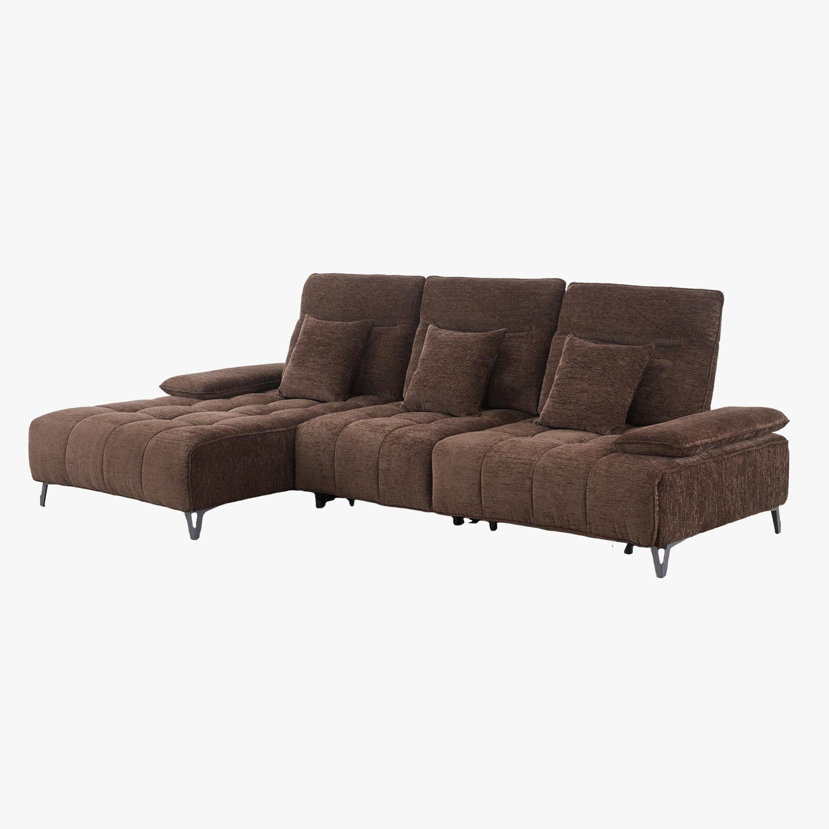 TIAM Canapé d'angle relax électrique en tissu matelassé marron - Angle gauche