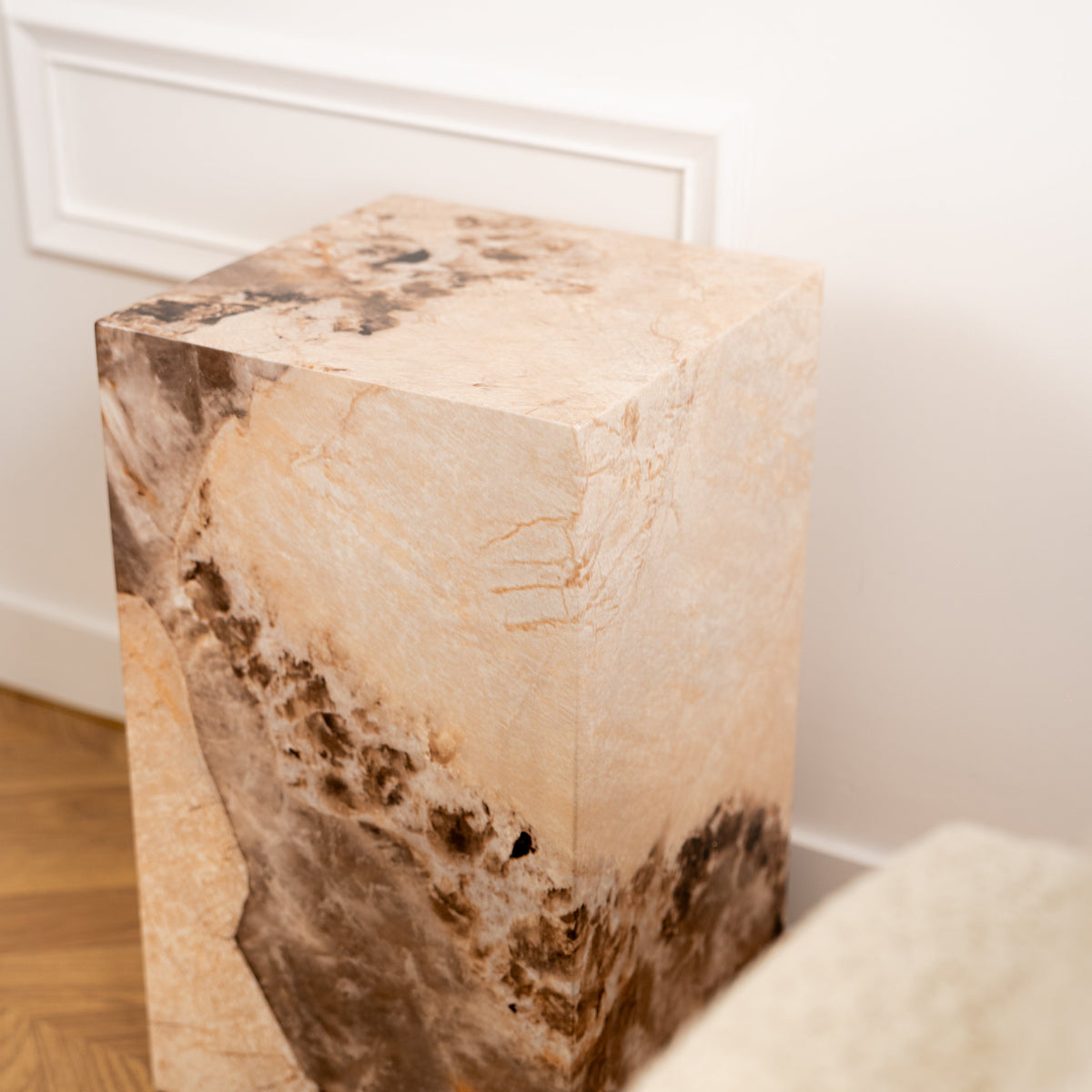 TRESA Table d'appoint marbre d'ingénierie beige et marron