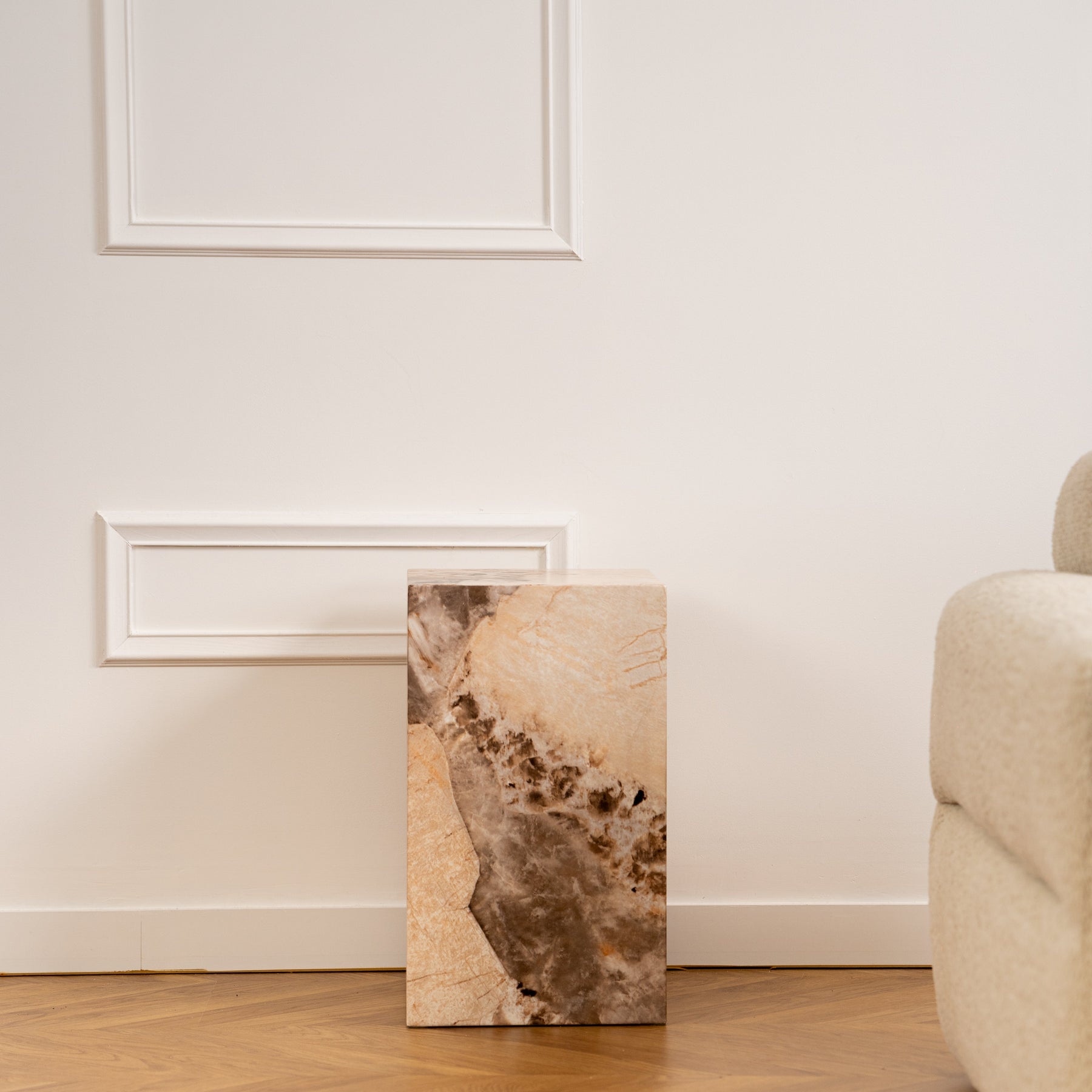 TRESA Table d'appoint marbre d'ingénierie beige et marron