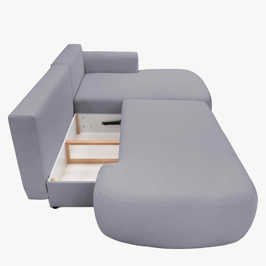 TYLAN Canapé d’angle convertible avec coffre effet peau de mouton gris - Angle droit