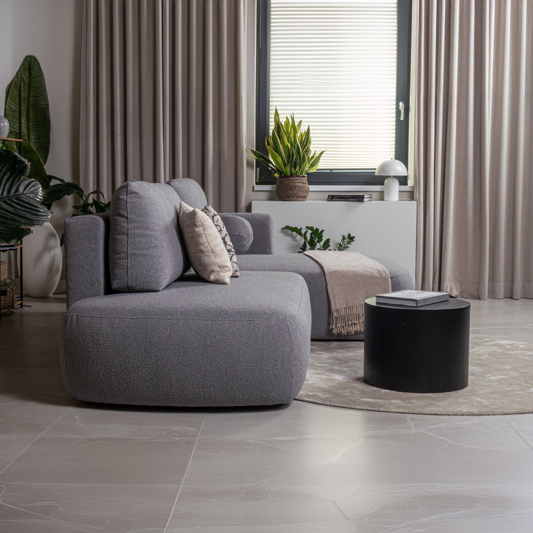 TYLAN Canapé d’angle convertible avec coffre effet peau de mouton gris - Angle droit