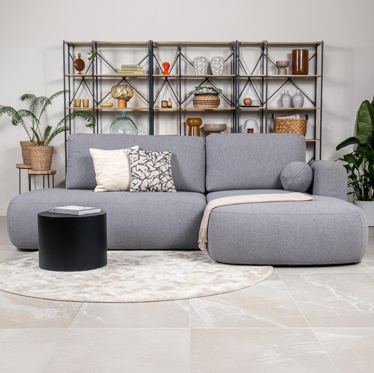 TYLAN Canapé d’angle convertible avec coffre effet peau de mouton gris - Angle droit