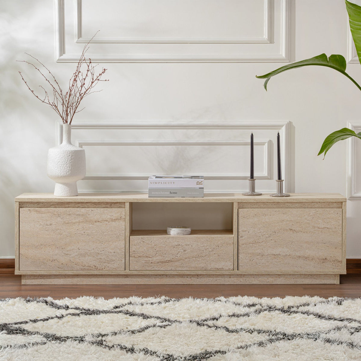 VIANA Meuble TV 3 portes 1 niche beige