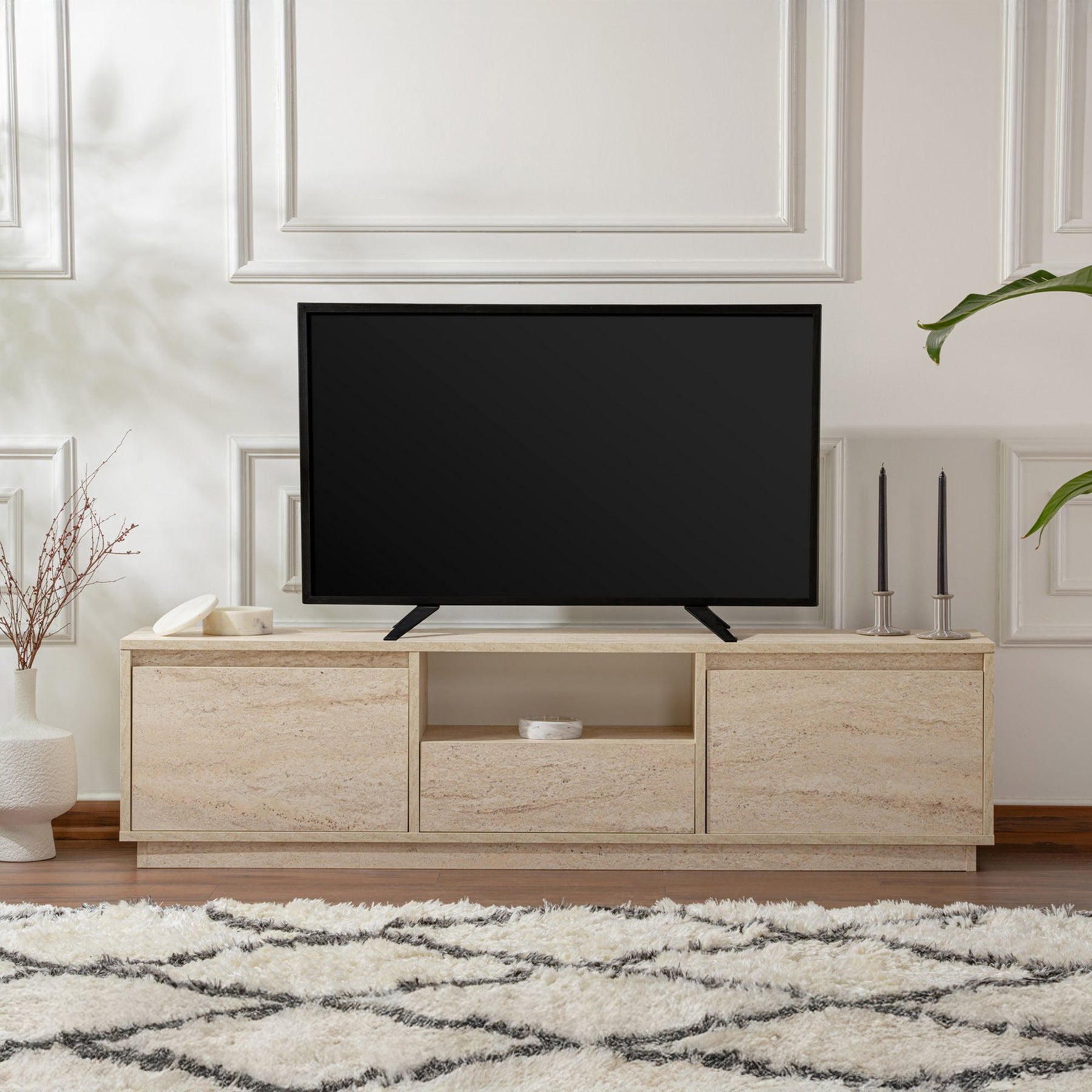 VIANA Meuble TV 3 portes 1 niche beige