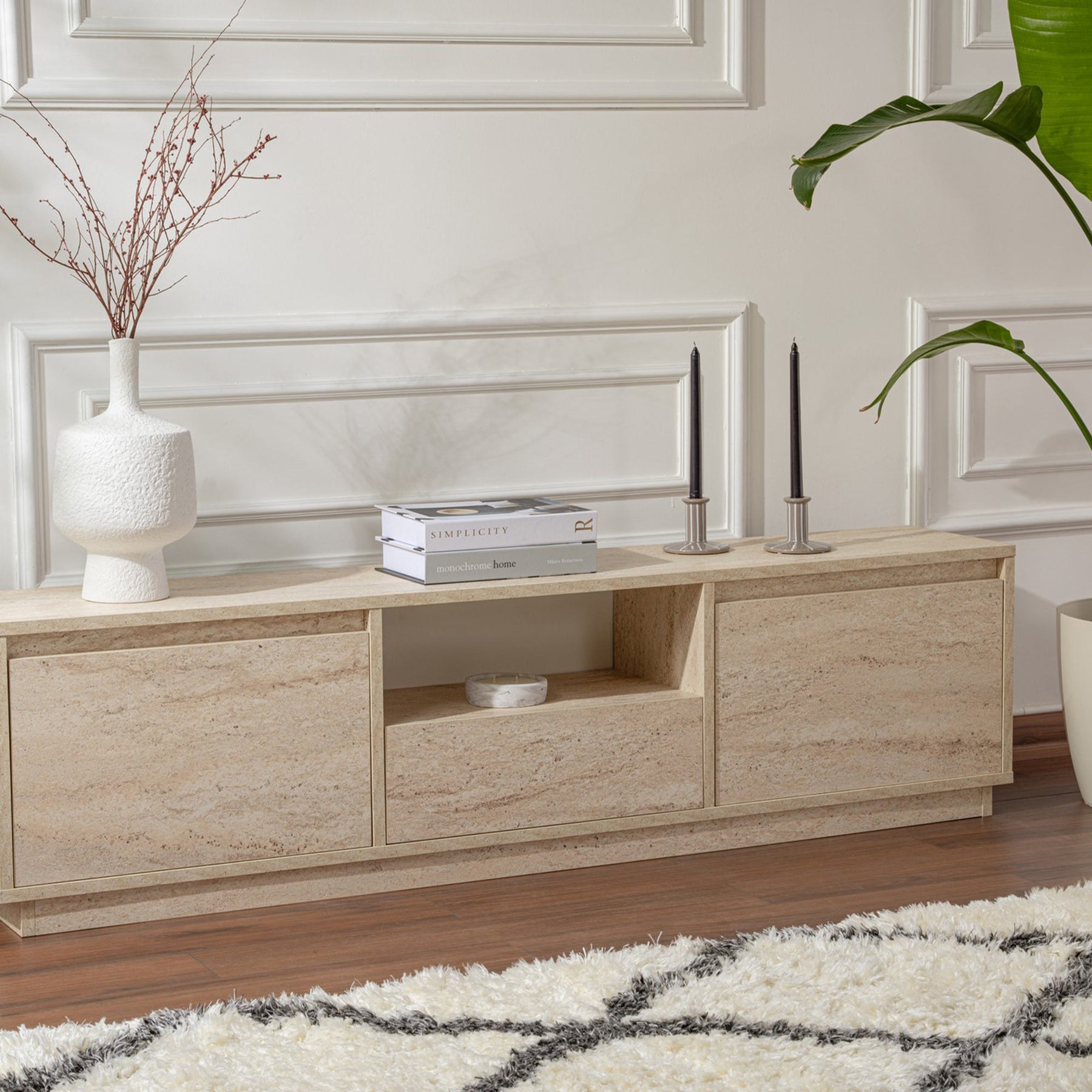 VIANA Meuble TV 3 portes 1 niche beige
