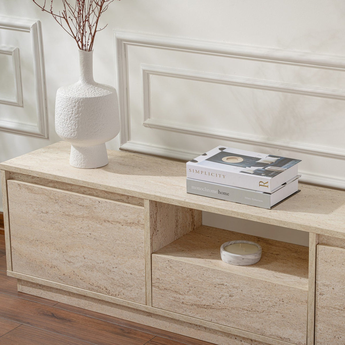 VIANA Meuble TV 3 portes 1 niche beige