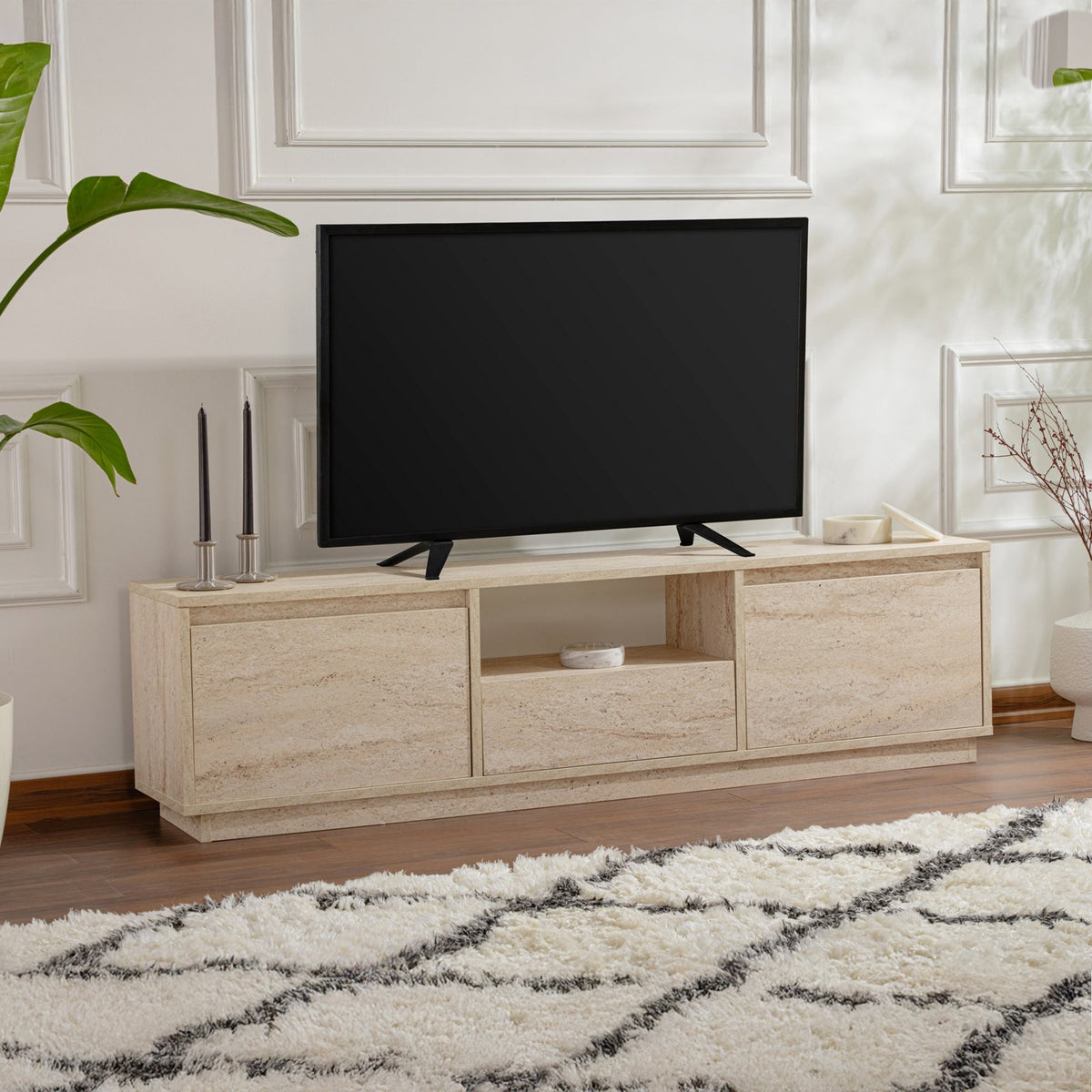 VIANA Meuble TV 3 portes 1 niche beige