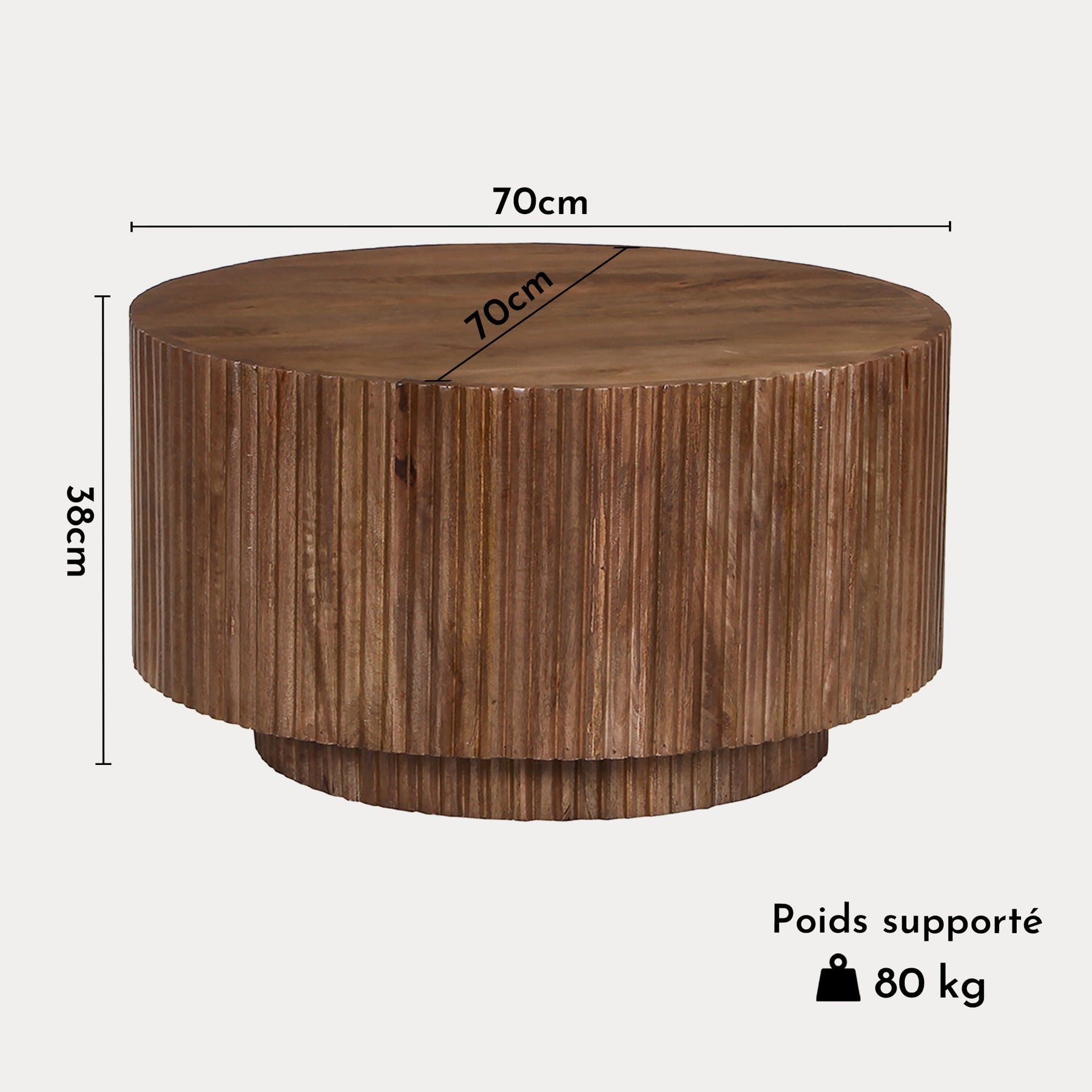 VICTOR Table basse bois de manguier brun clair 70 cm