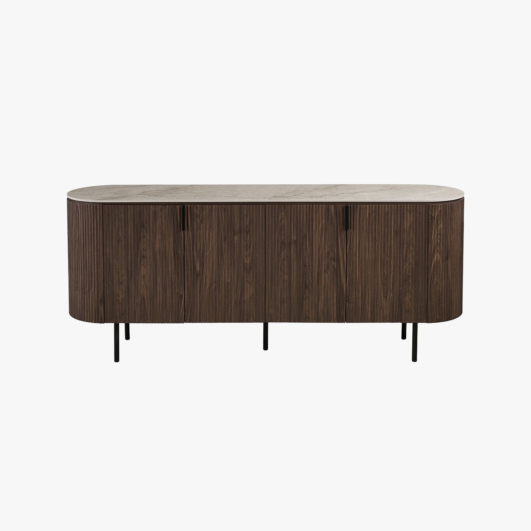 VIGO Buffet 4 portes en pierre frittée beige et couleur bois foncé