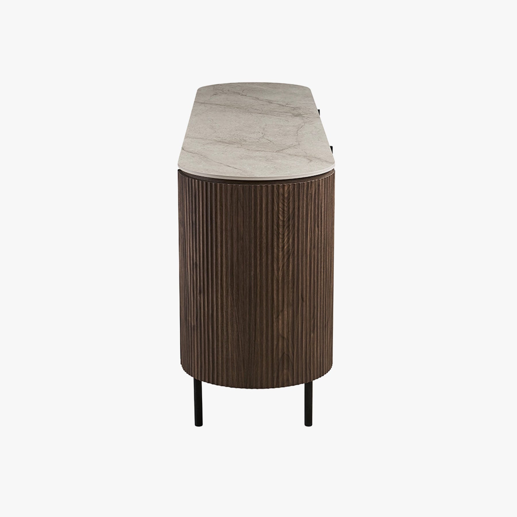 VIGO Buffet 4 portes en pierre frittée beige et couleur bois foncé