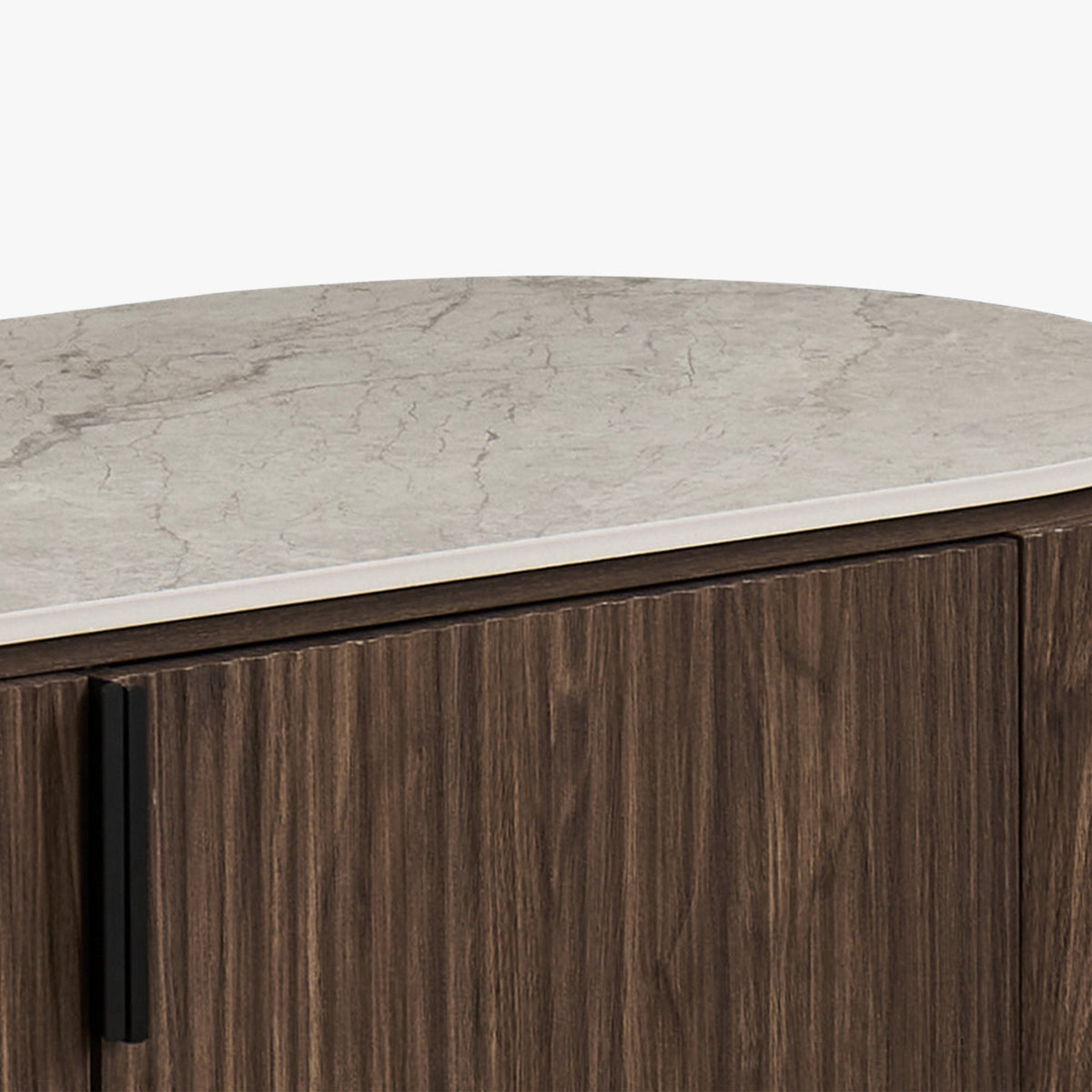 VIGO Buffet 4 portes en pierre frittée beige et couleur bois foncé