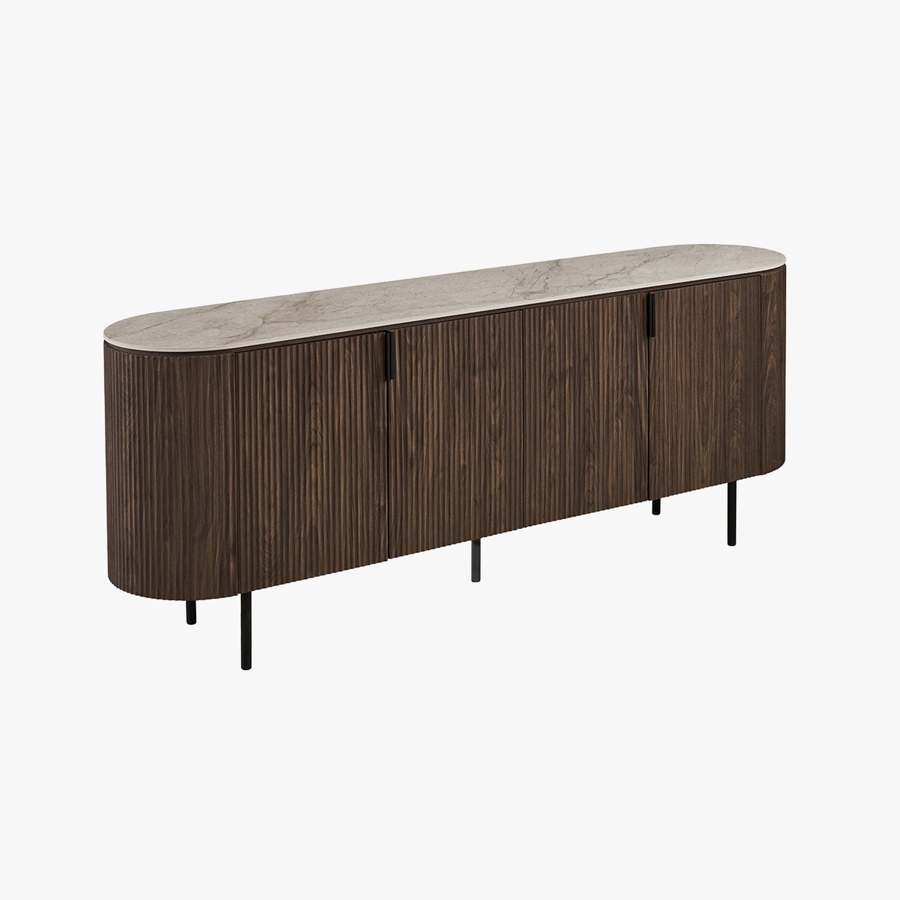 VIGO Buffet 4 portes en pierre frittée beige et couleur bois foncé