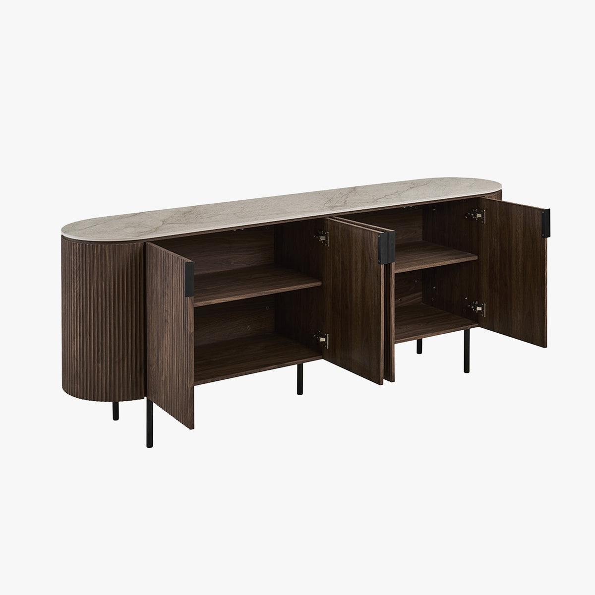 VIGO Buffet 4 portes en pierre frittée beige et couleur bois foncé