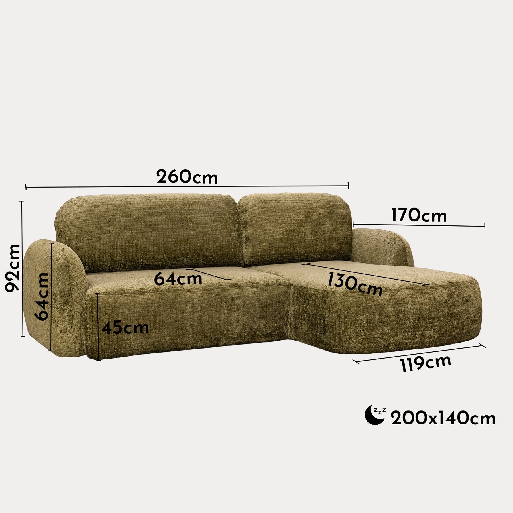 VIONA Canapé d'angle convertible avec coffre en tissu vert - Angle droit
