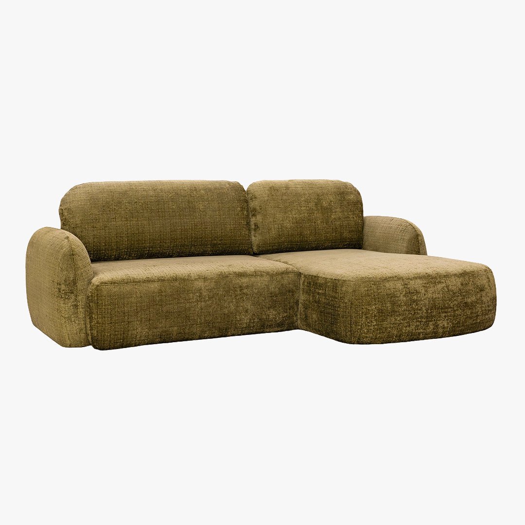 VIONA Canapé d'angle convertible avec coffre en tissu vert - Angle droit