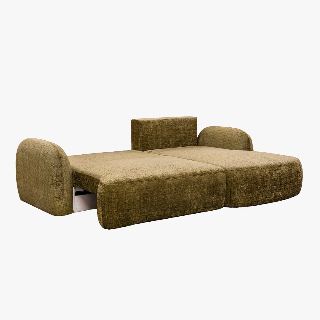 VIONA Canapé d'angle convertible avec coffre en tissu vert - Angle droit